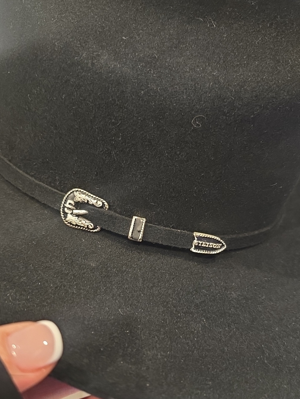 STESON Black Wide Brim Hat CLASSIC Cowboy SKYLINE SILVER Buckle 6 5/8 Never Worn - Picture 5 of 7